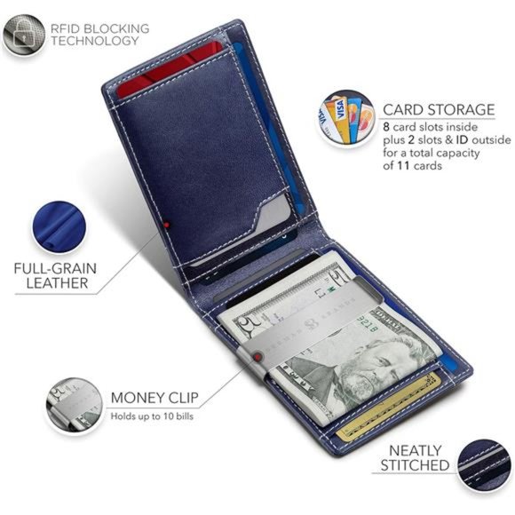 Wallets slim Front Pocket RFID Blocking Card Holder Minimalist Mini Bifold - Picture 3 of 6